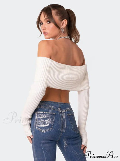 Crop Sweater And Long-Sleeved Comfortable Sexy Chest-Wrapped Top Woolen Sweaters-L