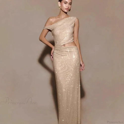 Cutout Rhinestone Halter Slit Prom Dress nude / XS promdress-250223