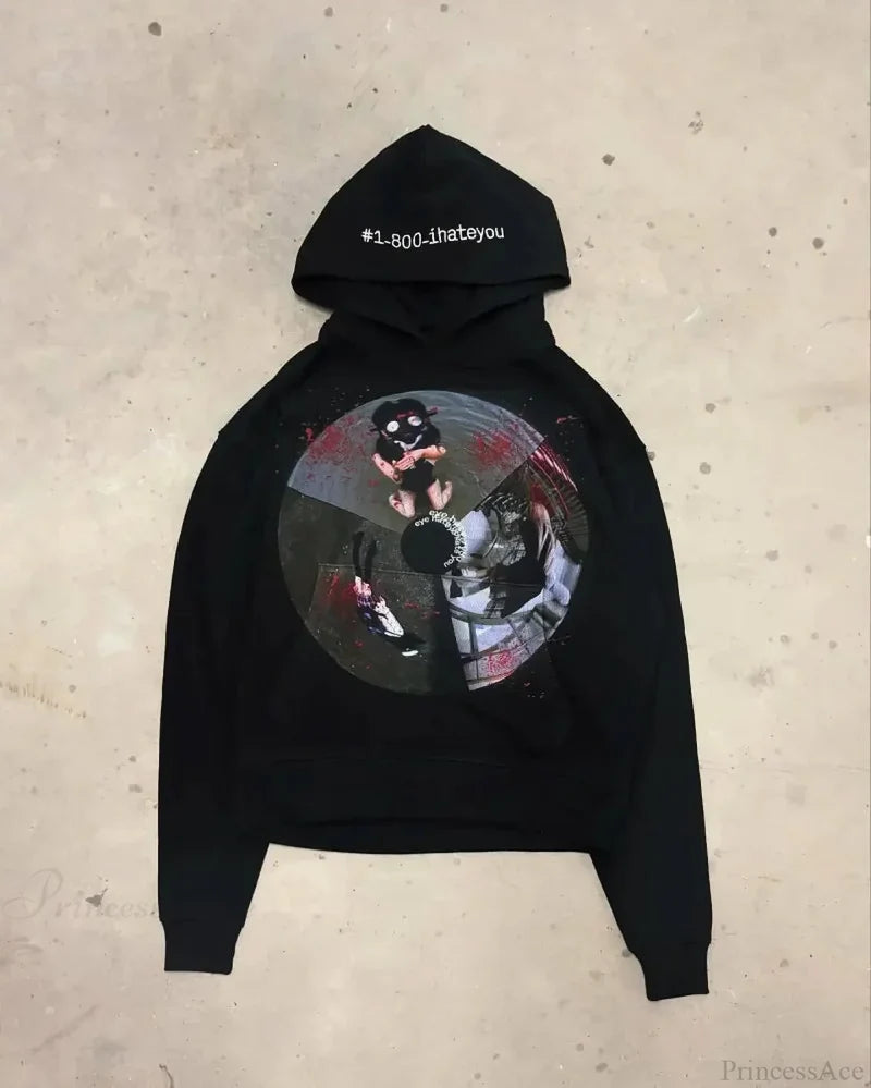 Dark Cartoon Letter Huge Hoodie black / S