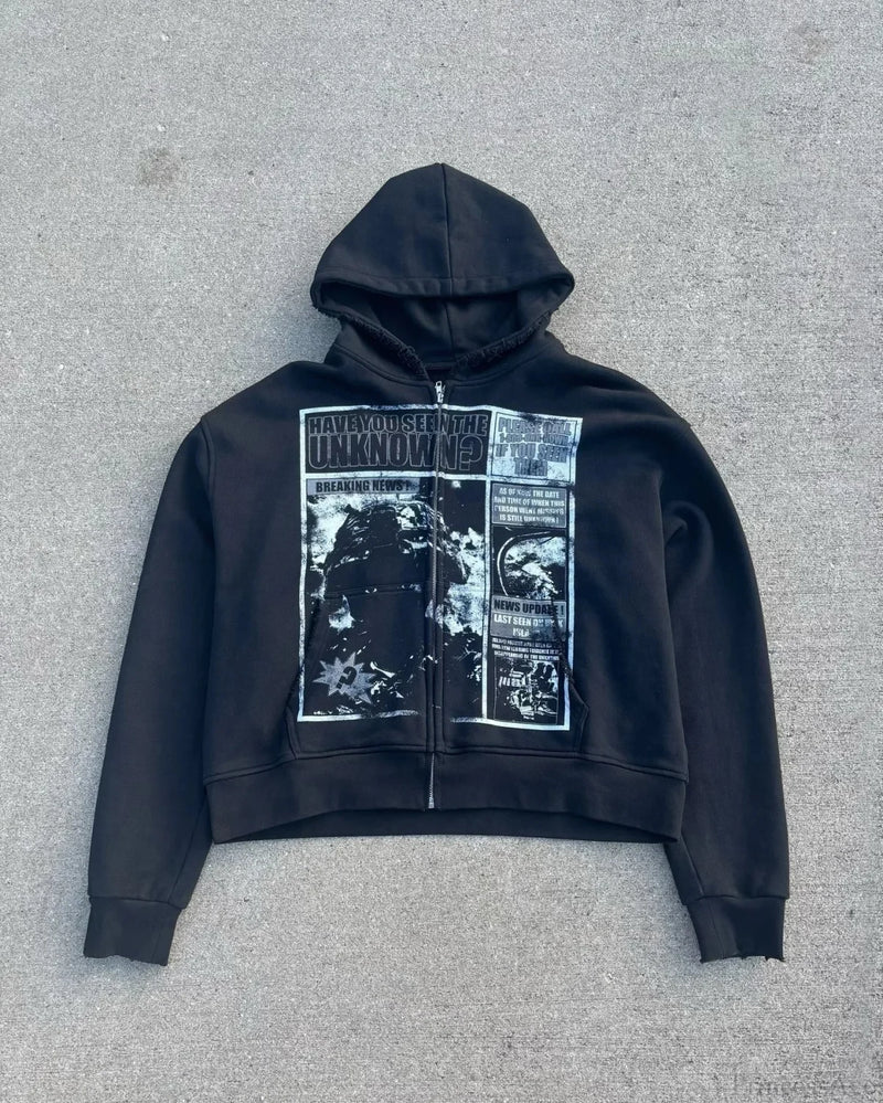 Dark Cartoon Print Pullover Hoodie blue / S