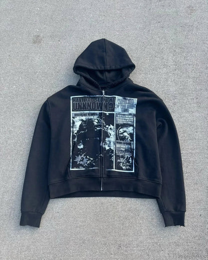 Dark Cartoon Print Pullover Hoodie blue / S