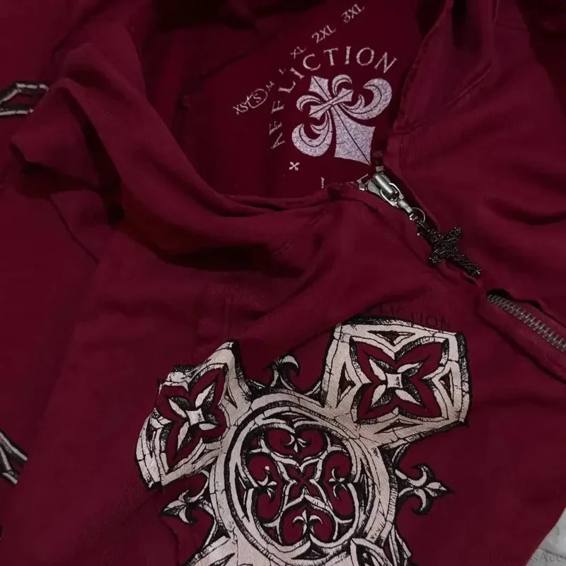 Dark Crimson Oversize Zipper Hoodie