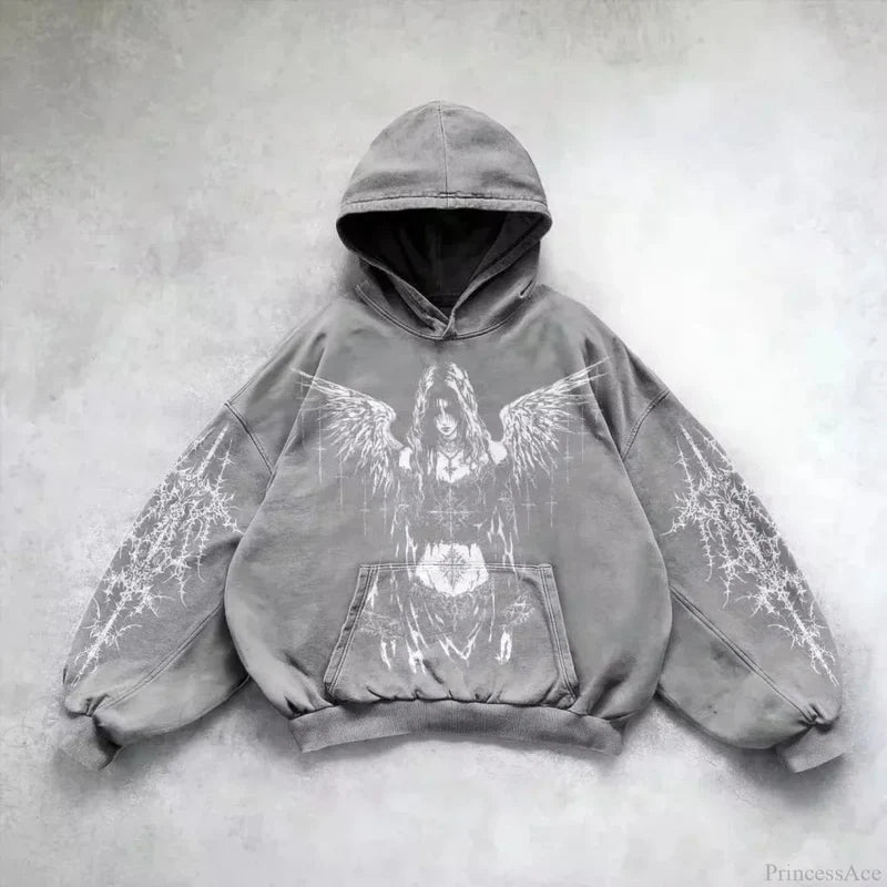 Dark Crimson Oversize Zipper Hoodie gray / M