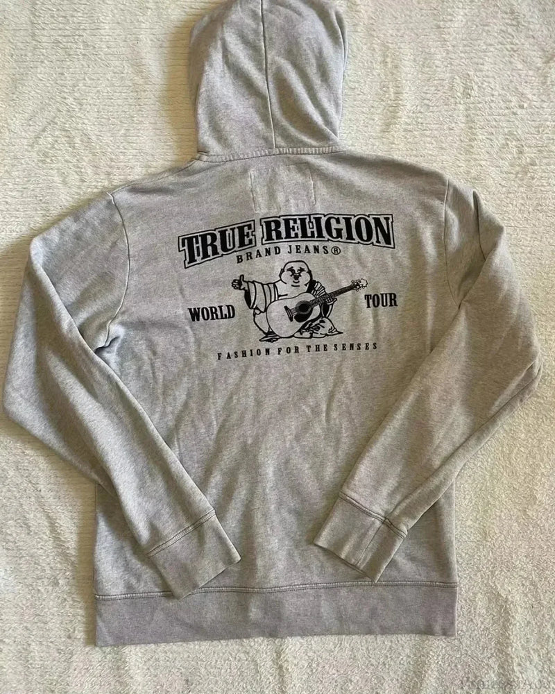 Dark Cross Graphic Pullover Hoodie gray / S