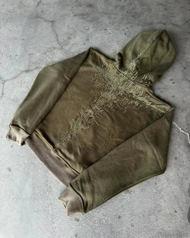 Dark Embroidered Large Hoodie