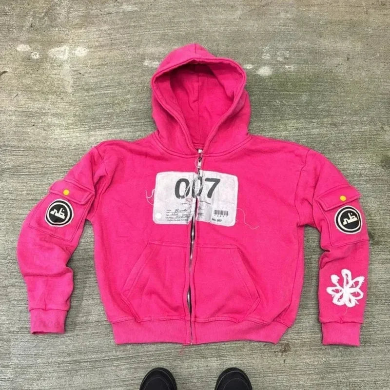 Dark Embroidered Large Hoodie pink / M