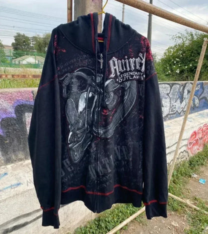 Dark Eyes Print Athletic Hoodie black1 / S