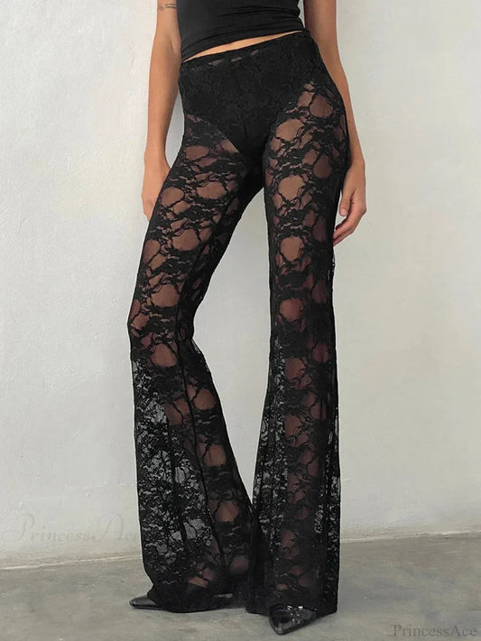 Dark Flare Lace Leg Trouser Black / S