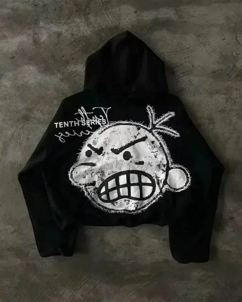 Dark Hip Hop Graphic Print Hoodie black3 / S