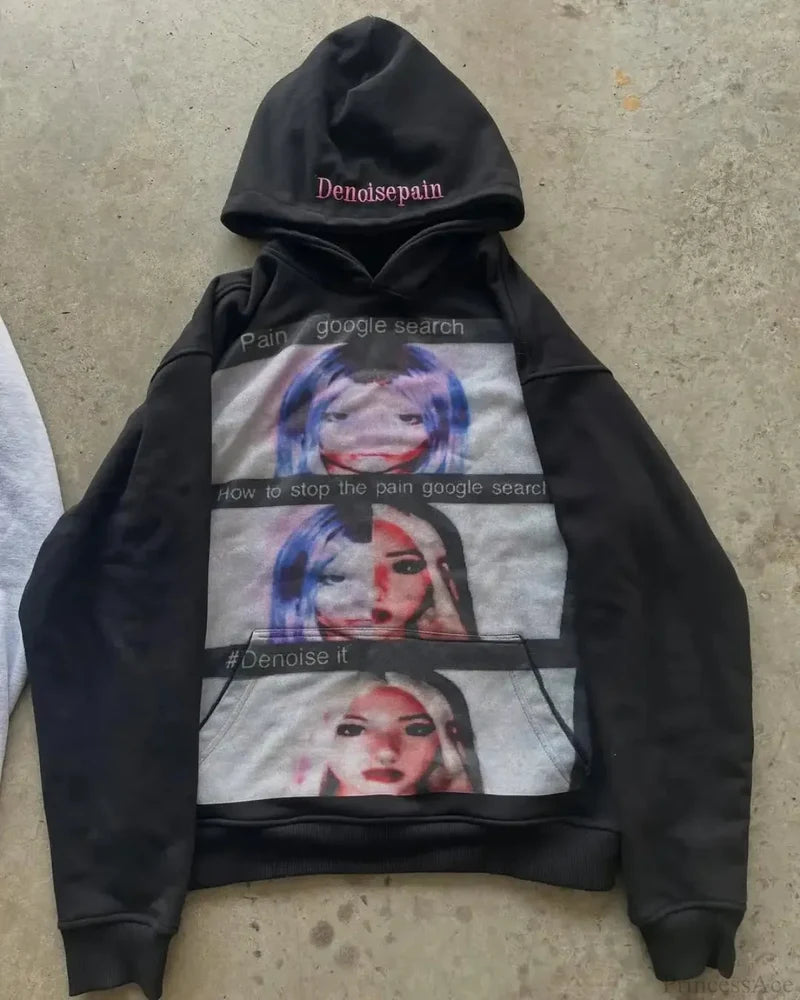 Dark Informal Print Oversized Hoodie Black1 / M