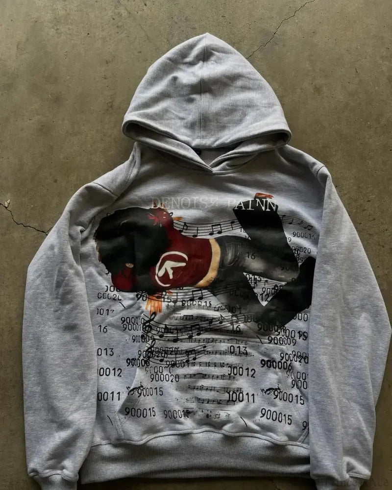 Dark Informal Print Oversized Hoodie White / M
