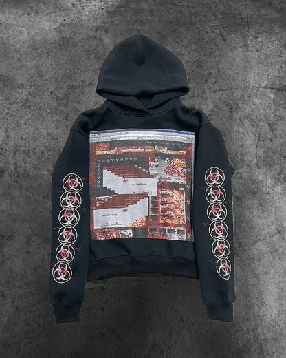 Dark Informal Print Oversized Hoodie Black / M
