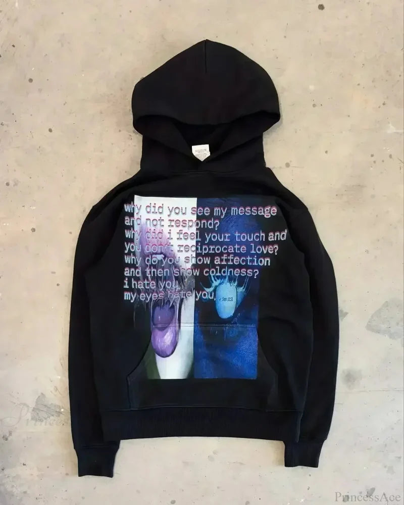 Dark Informal Print Oversized Hoodie Black2 / M