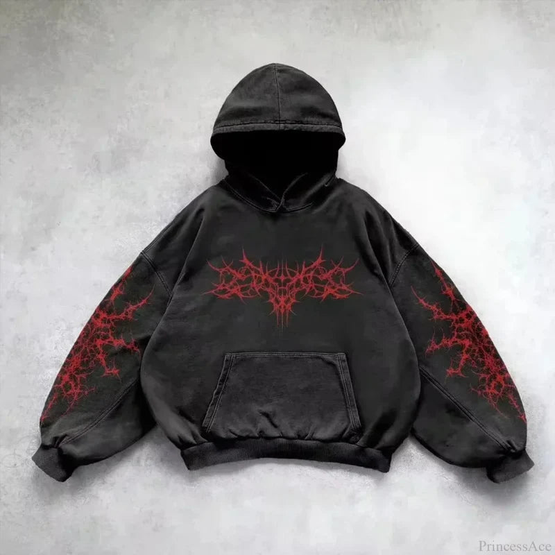 Dark Oversized Design Zip Hoodie black2 / M