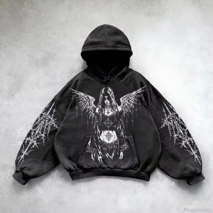 Dark Oversized Design Zip Hoodie