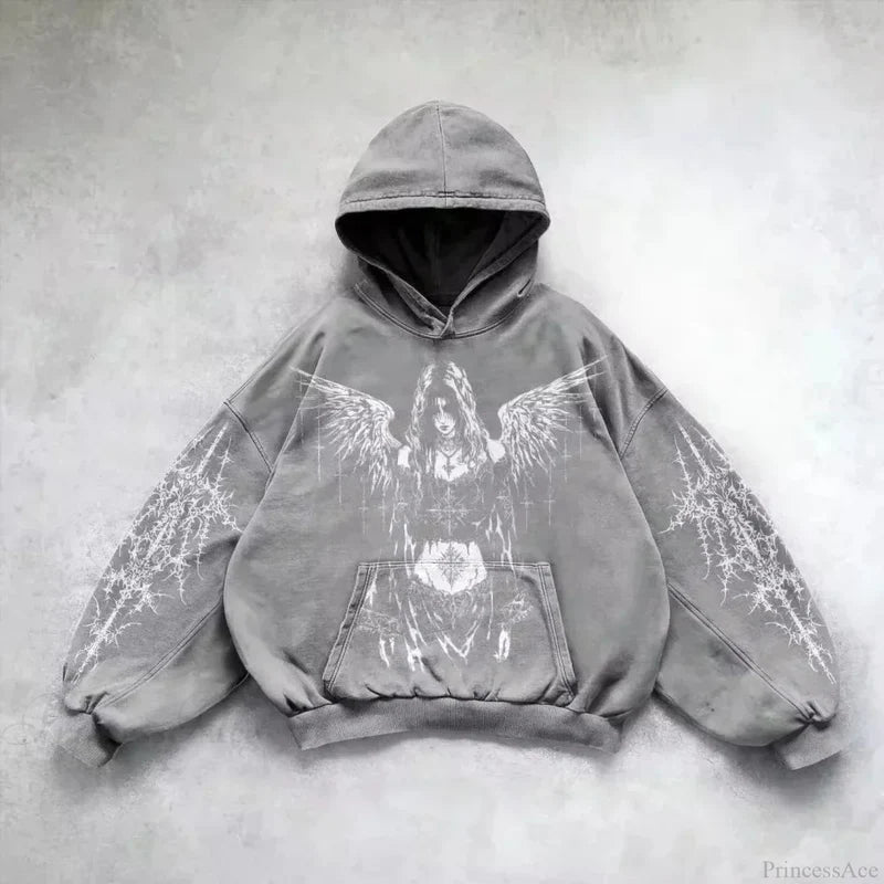 Dark Oversized Design Zip Hoodie gray / M