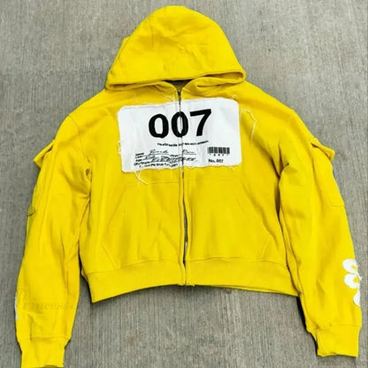 Dark Oversized Design Zip Hoodie yellow / M