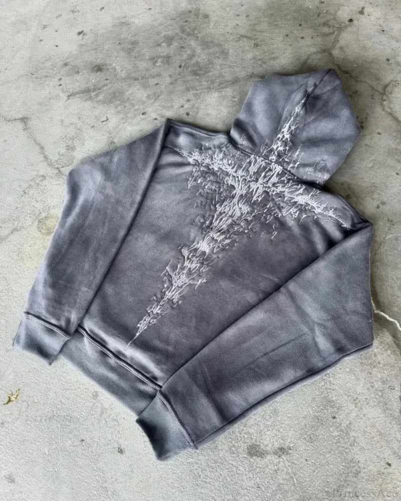 Dark Oversized Design Zip Hoodie gray1 / M
