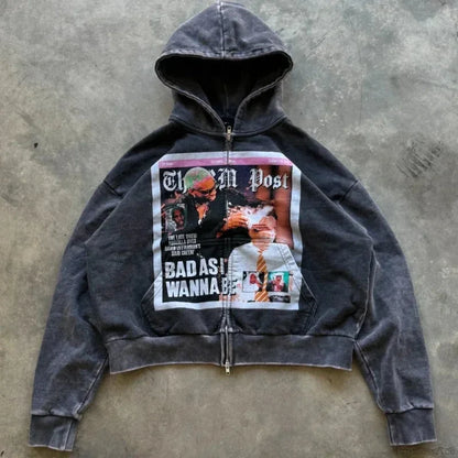 Dark Rebel Pattern Zip Hoodie Black / S