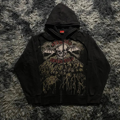 Dark Skull Design Zip Hoodie white2 / M