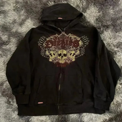 Dark Skull Oversized Zip Hoodie black2 / S