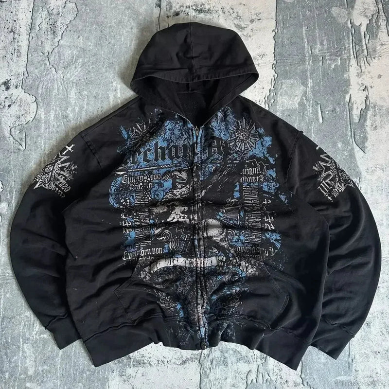 Dark Skull Oversized Zip Hoodie black4 / S