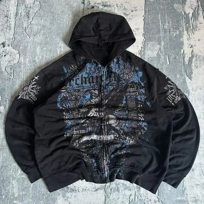 Dark Skull Oversized Zip Hoodie black4 / S