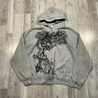 Dark Skull Oversized Zip Hoodie white2 / S
