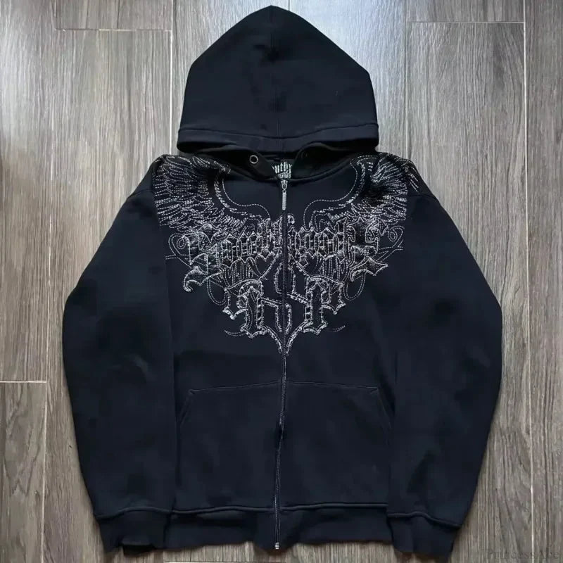 Dark Skull Oversized Zip Hoodie black3 / S