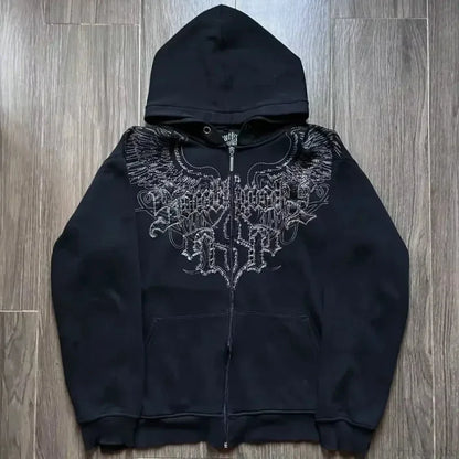 Dark Skull Oversized Zip Hoodie black3 / S