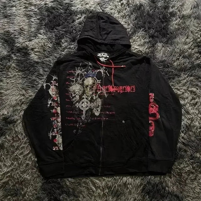 Dark Skull Oversized Zip Hoodie black5 / S