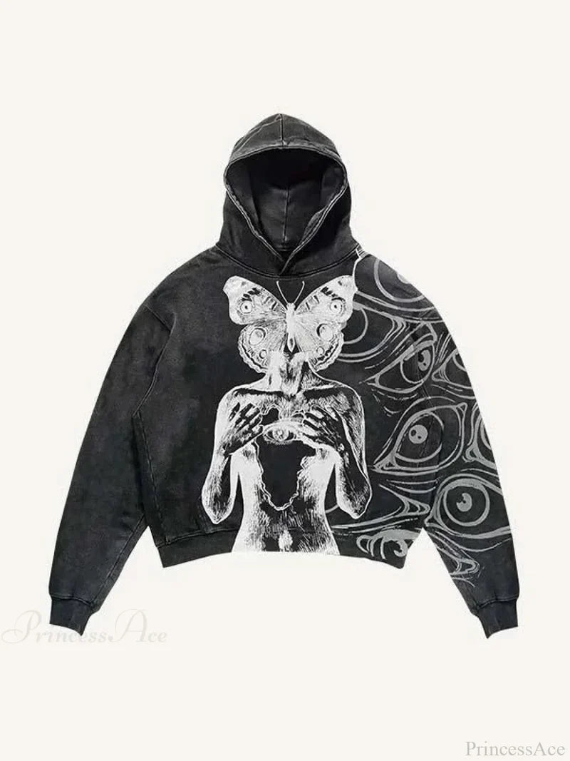 Dark Skull Print Oversized Hoodie black5 / M
