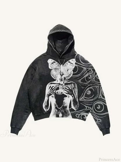 Dark Skull Print Oversized Hoodie black5 / M