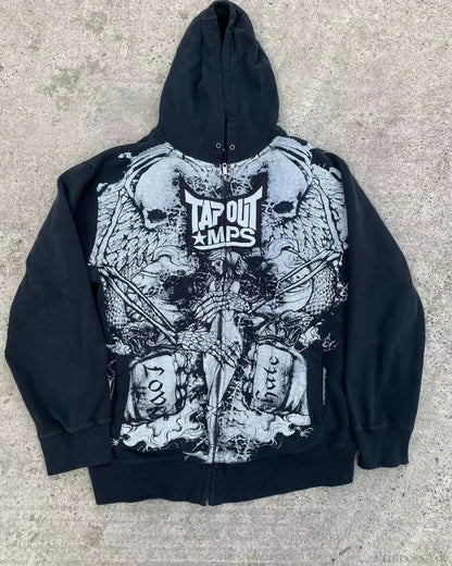 Dark Skull Print Zip Hoodie black2 / S