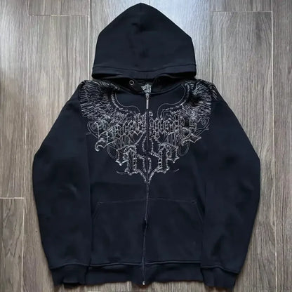 Dark Vintage Design Zipper Hoodie black3 / S