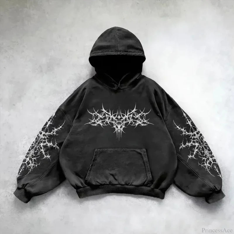 Dark Vintage Print Zip Hoodie black2 / M