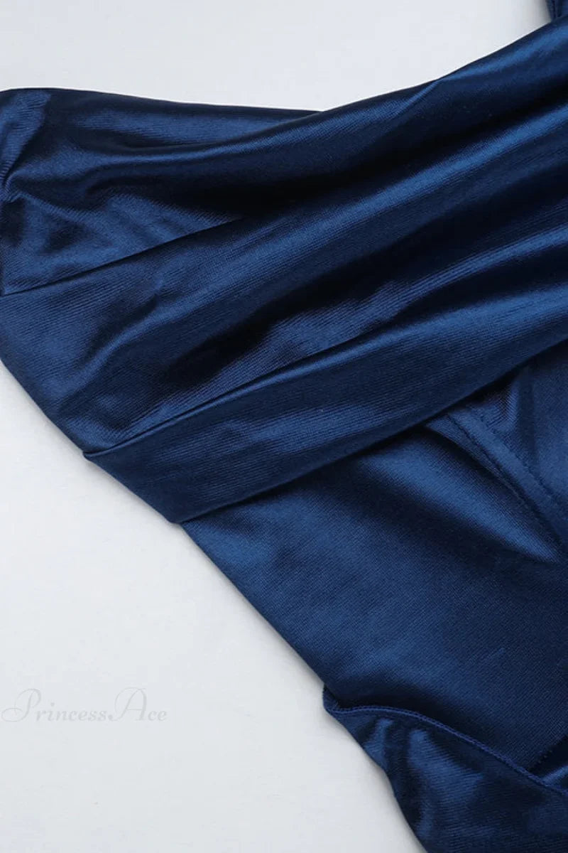 Deep V Waist-Cinched Satin Split Bodycon Party Dress
