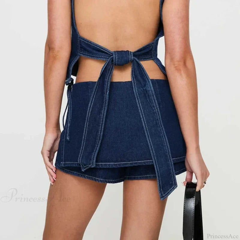 Denim Bow Knot Patchwork Skirt skirts-250223