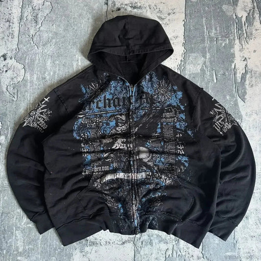 Distress Medieval Vintage Zip Hoodie black5 / S