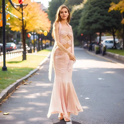 Early Fall Fish Tail Hollow Chiffon Prom Dress promdress-250223
