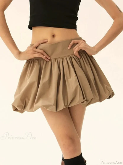 Elastic Waist Bubble Style Skirt Khaki / S skirts-250223