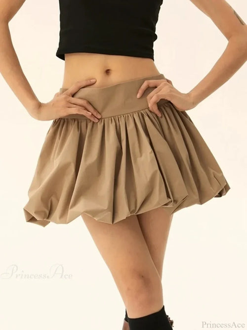 Elastic Waist Bubble Style Skirt Khaki / S skirts-250223