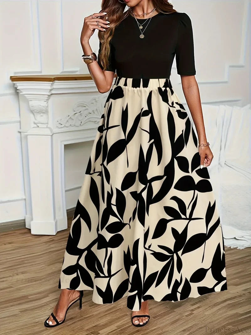 Elastic Waist Flowers Printed Women’s A-line Skirt Summer Elegant White / S skirt-250126