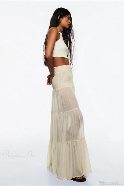 Elastic Waist Ruching A-Line Skirt