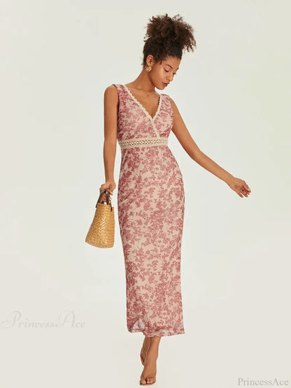 Elegant Floral Fishtail Lace Trim Wrap V-neck Bodycon Floral Dress floraldress-250126