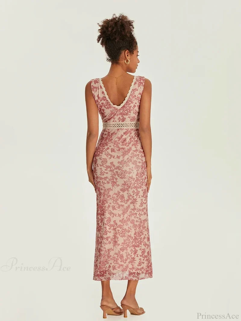 Elegant Floral Fishtail Lace Trim Wrap V-neck Bodycon Floral Dress floraldress-250126