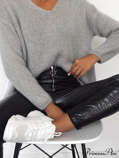 Elegant High Waist Faux Leather Pants