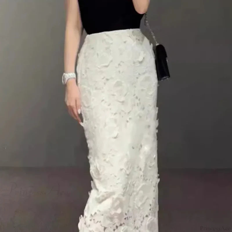 Elegant Lace Pencil Skirt for Women Work Cocktail Party White / M