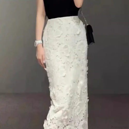 Elegant Lace Pencil Skirt for Women Work Cocktail Party White / M