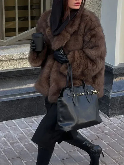 Elegant Lapel Fluffy Long Coat